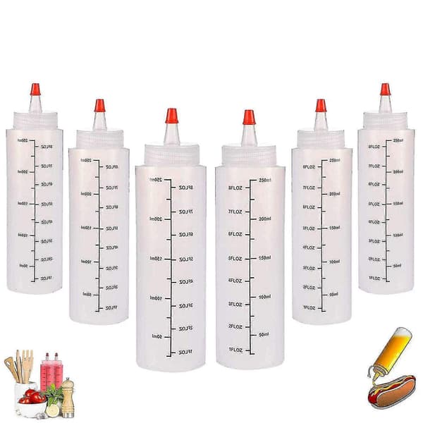 Plastklämflaskor, 6 X 250 ml kryddklämflaskor, vätskeflaskor med läckagesäker spetslock och mått