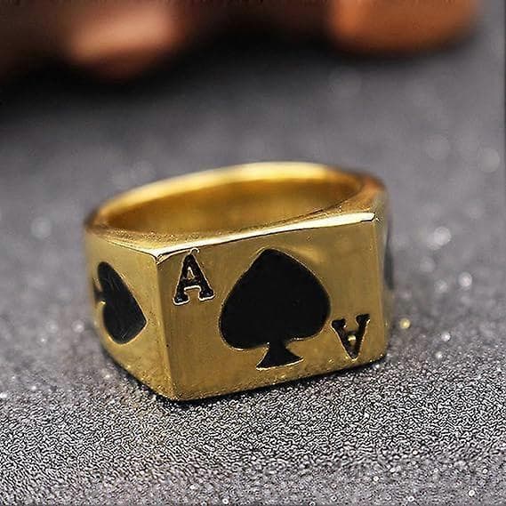 Herre- og damering i rustfrit stål, poker spade es, sølv sort, størrelser 6-14