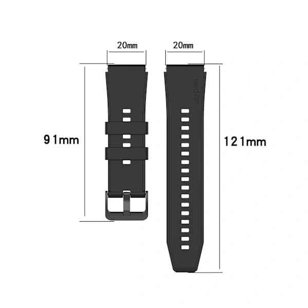 20 mm sort rem til Garmin/Huawei/Samsung Galaxy Watch