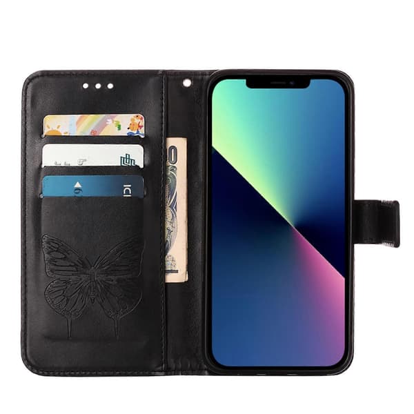 Præget sommerfugl læder telefoncover (til iPhone 15 Pro Max)