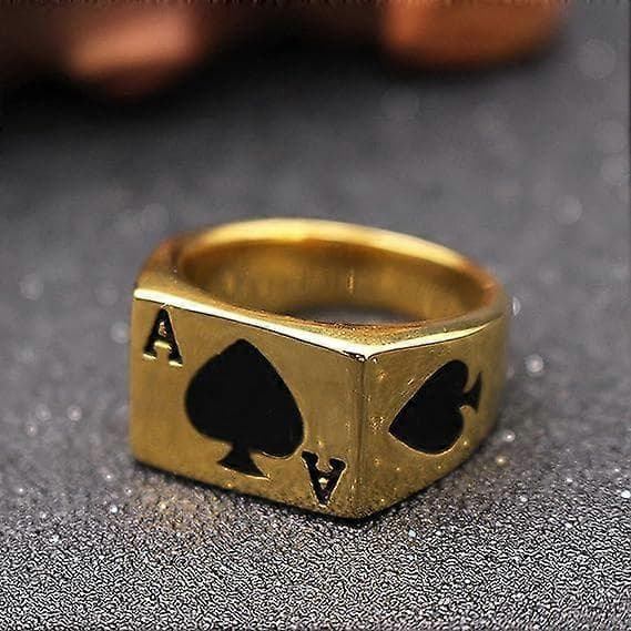 Herre- og damering i rustfrit stål, poker spade es, sølv sort, størrelser 6-14