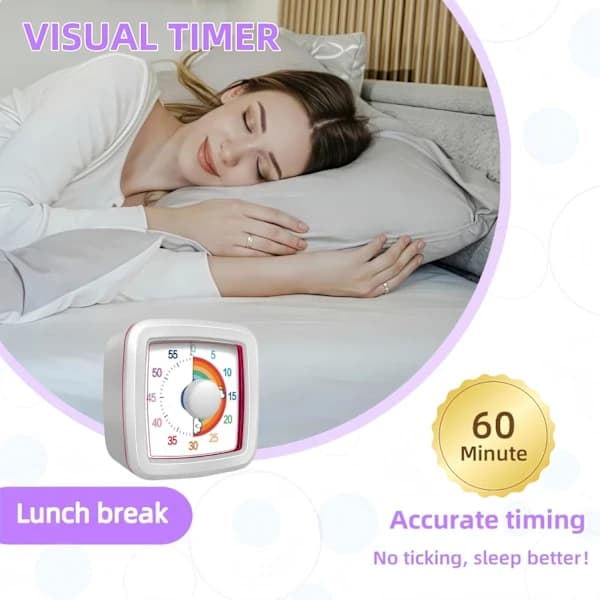 Visual Timer for Kids and Adults, 60-Minute Countdown Timer for Classroom, Kitchen, Office, Pomodoro Timer Time Management Tool for Toddlers ADHD (White)