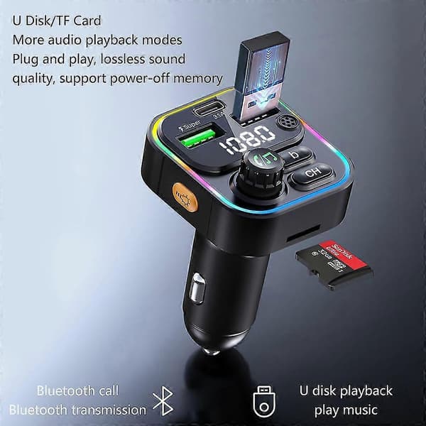 Bil Mp3-afspiller Fm-sender Dobbelt Digital Skærm Hurtig Biloplader Pd U-disk