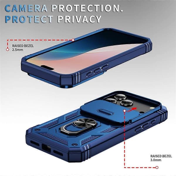 Kompatibelt cover til iPhone 17 Pro Max TPU + PC Slide Camshield Kickstand Telefoncover (Blå)