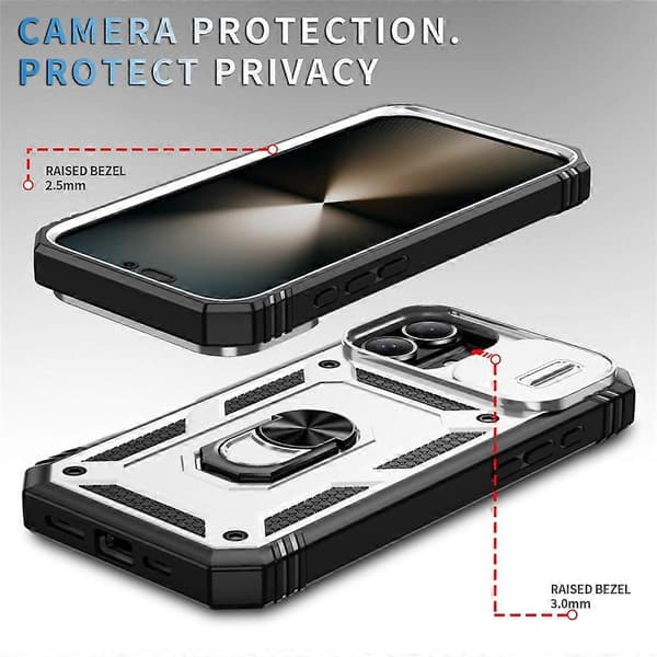 Kompatibelt cover til iPhone 17 TPU + PC Slide Camshield med stativ (Hvid)