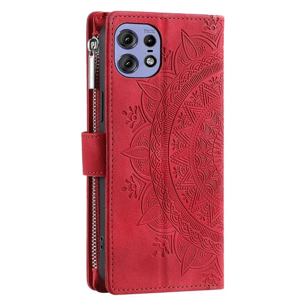 Multi-Card Totem Leather Case for Motorola Edge 50 Pro (Red)