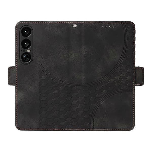 For Sony Xperia 1 VII Leather Case Wallet Diamond Pattern Phone Cover Stand with Strap (Black)