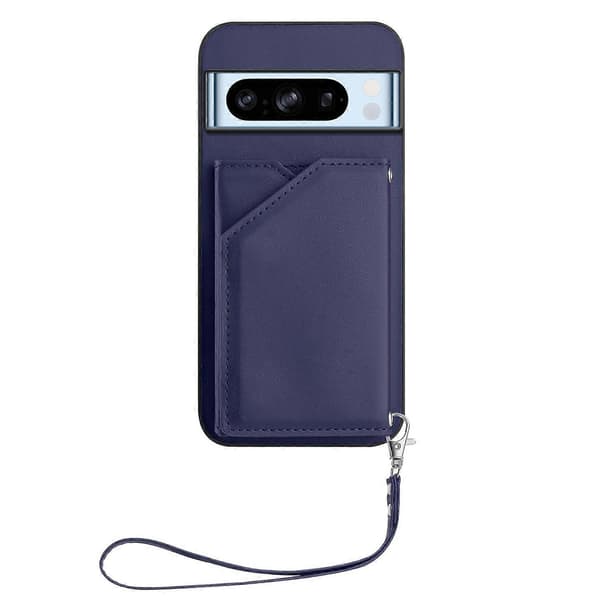Til Google Pixel 8 Pro Etui Kortholder Stativ Hud-Touch Telefoncover med Håndledsrem - Blå (Blå)