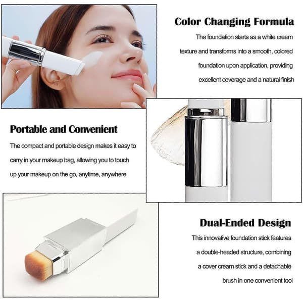 Color-Changing Double-Sided Foundation Stick with Brush and Concealer, Long-Lasting Moisturizing Dark