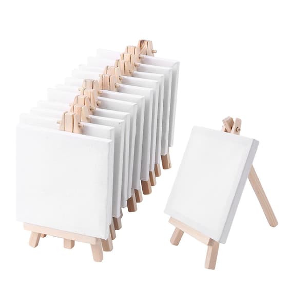 4 x 4 tommer mini lærred og 8*16 cm mini træstaffeli sæt 12 pak_gave