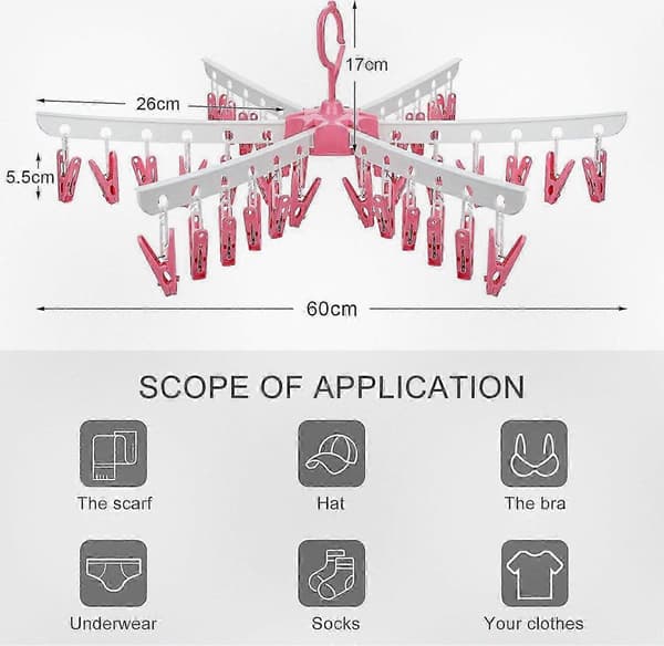 Foldable Drying Rack with 36 Clips, Foldable Plastic Clothes Hanger for Socks and Underwear