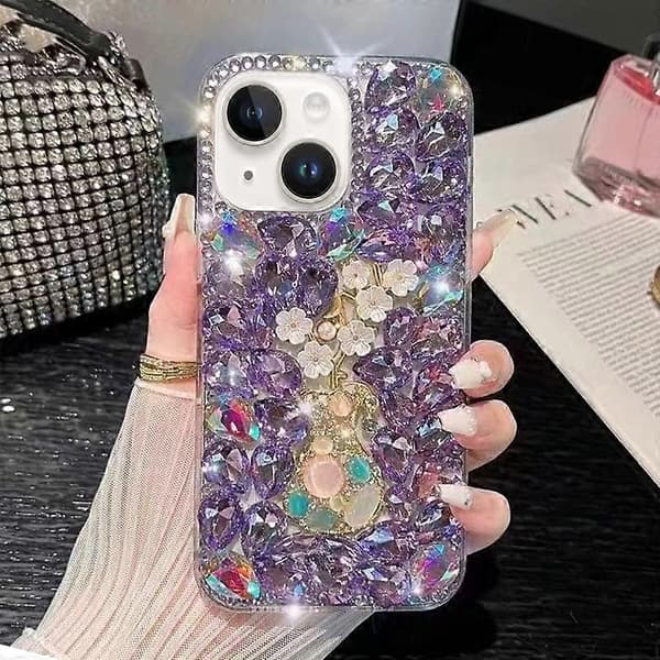 Plum Blossom Handmade Diamond Inlay PC Phone Case (Purple, For iPhone 13 mini)