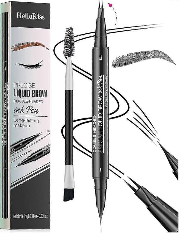 Natural Eyebrow Pencil, New 2-in-1 Double-Sided Microblading Eyebrow Pen, with Micro-Fork Tip and Precise Brush Tip (Black)