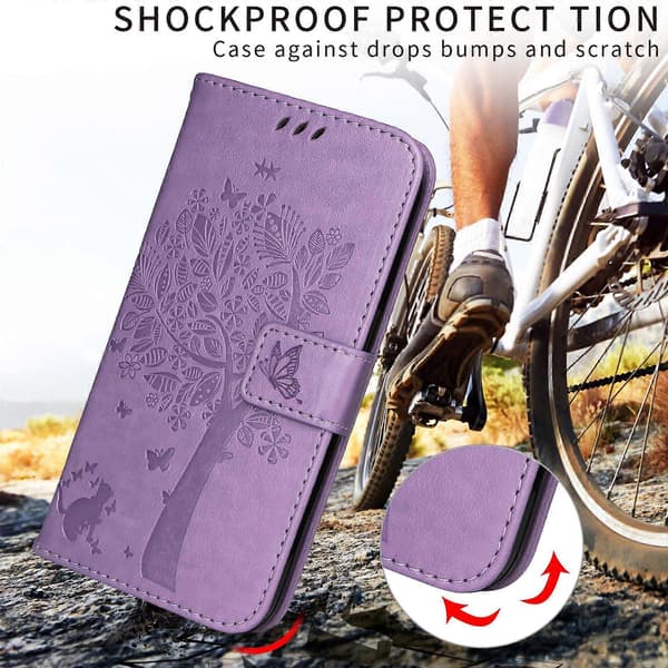 Cat Tree Pattern Leather Wallet Phone Case For Samsung Galaxy A36 5G, with Stand (Light Purple)