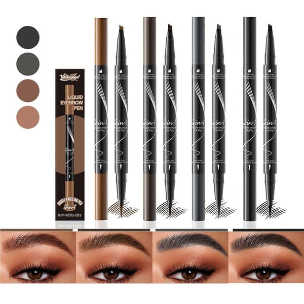 Double-sided Eyebrow Pencil Liquid Eyebrow Pen Microblading Eyebrow Pen with 4 Fork Tips for Daily Natural Look Dark Brown