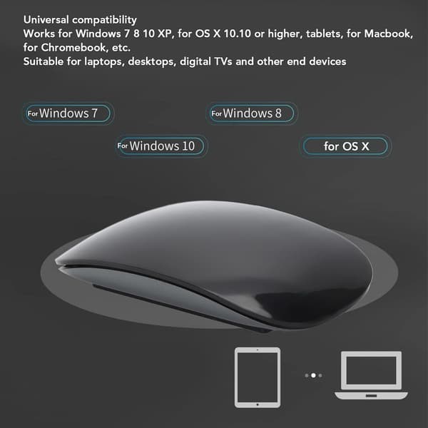 Wireless, Bluetooth, Rechargeable Bluetooth Mouse, Works with Mac or iPad; Multi-Touch Surface Silent Office Mouse, Rechargeable (Black)