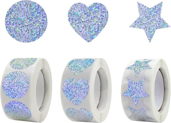 1500 stk Sølv Glitter Runde Hjerter Stjerner Klistermærker til DIY_Super gave