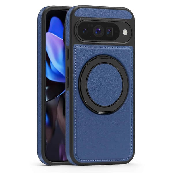 Etui til Google Pixel 10 Pro Pixel 10 med Ringstativ Kompatibel med MagSafe PU Læder Bagside Co (Azure, Sapphire)