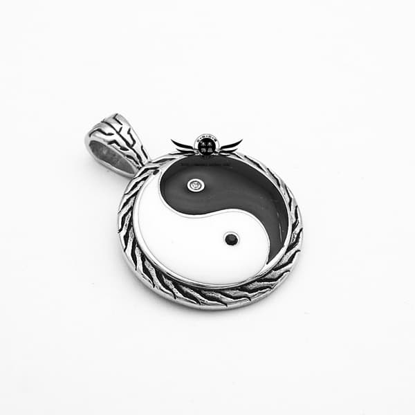 Ying Yang Halskæde i Sort og Hvid Rustfrit Stål
