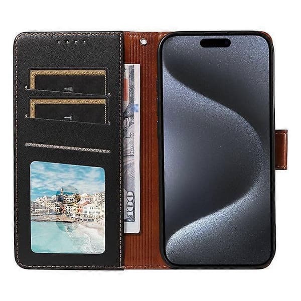 Leather Wallet Case with Wrist Strap for iPhone 16e (Black)