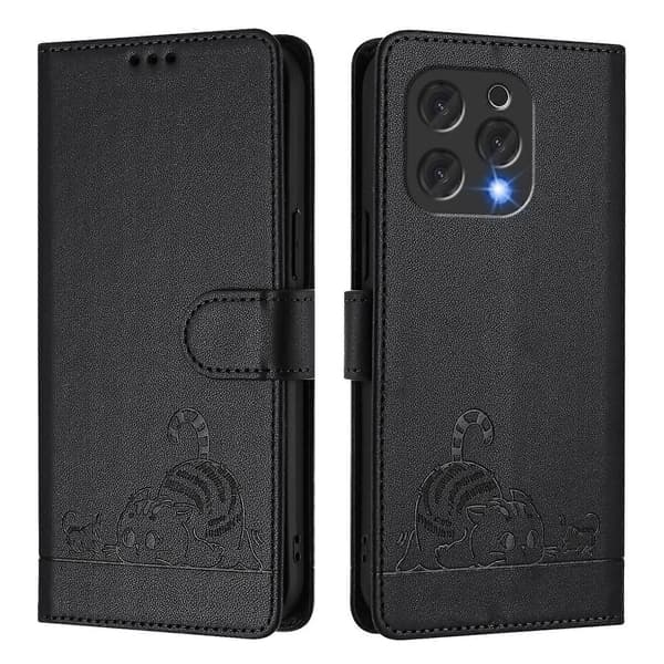 Cat Mouse Embossed Pattern RFID Leather Phone Case with Lanyard (For Doogee N55 Plus)
