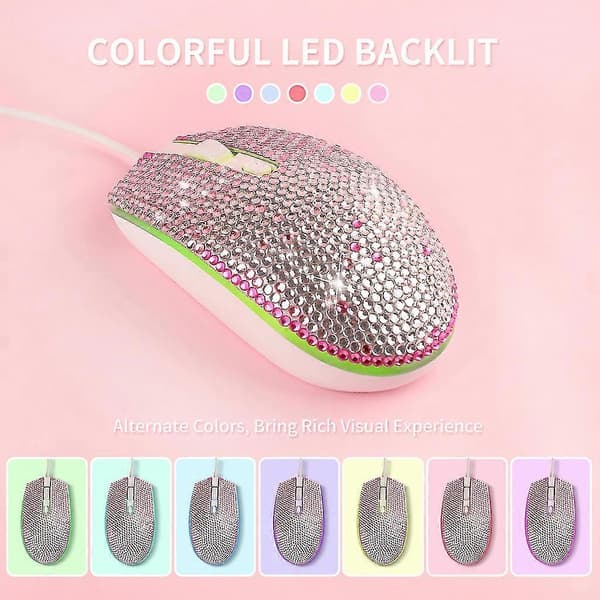 Farverig Rhinestone Mus Ergonomisk Kablet Mus Til Notebook Laptop Computer Pc