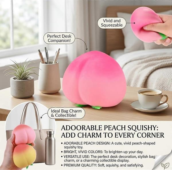 Peach Squishy, Soft Squeezable Fruit Squishies, Squishies Fidget for Adults, Cute Fruit