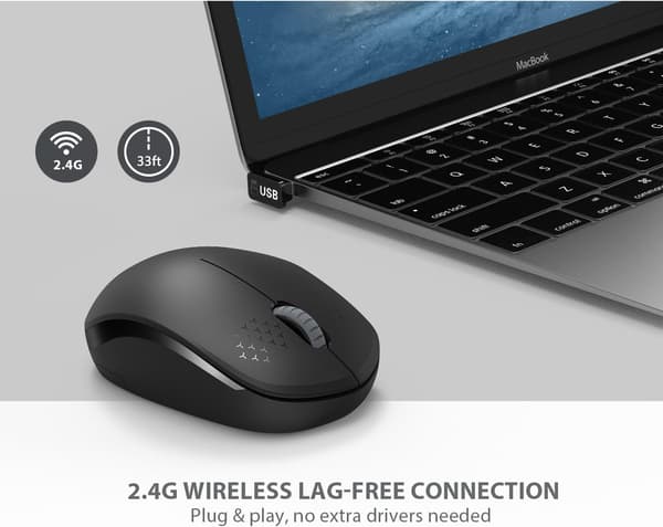 Mini Wireless Mouse, 2.4G Silent Mouse with USB Receiver - Portable Computer Mice for PC, Tablet, Laptop with Windows System (Black)