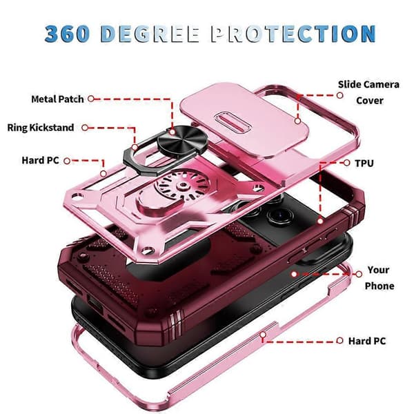 Kompatibelt deksel til iPhone 17 Pro Max TPU + PC Slide Camshield med stativ (Mørkerød)