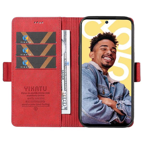 For Realme C55 PU Leather Wallet Case Stand Protective Skin-touch Phone Cover (Red)