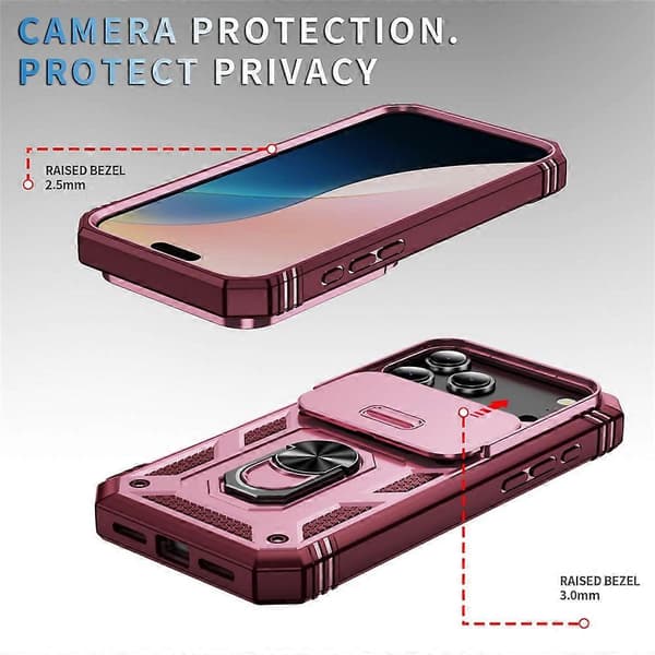 Kompatibelt deksel til iPhone 17 Pro Max TPU + PC Slide Camshield med stativ (Mørkerød)