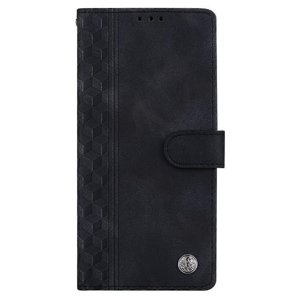 Compatible Leather Case for Motorola Edge 60 Pro 5G, Embossed Grid Pattern, Wallet Stand, Flip Phone Case (Black)