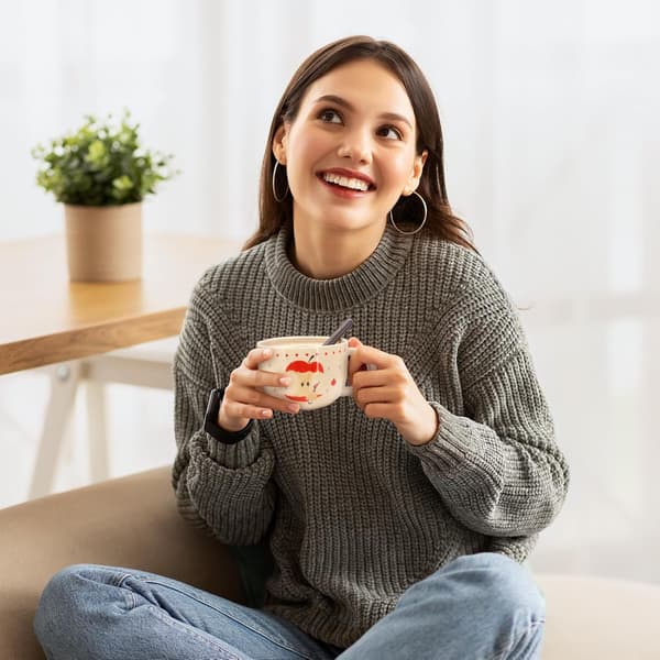 Söt mugg, presentförpackning, äppelformad kaffemugg med lock, keramisk kaffe-/temugg