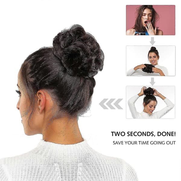 Hårstycken för kvinnor, hårknut, förlängning, uppsatt, lockig, rörig knut, scrunchie