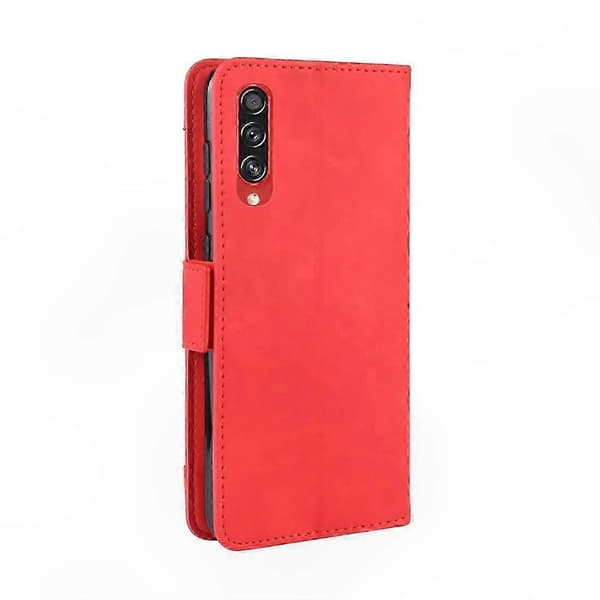 Leather Wallet Case with Card Slots for Galaxy A90 5G, Calf Pattern Design (Red)