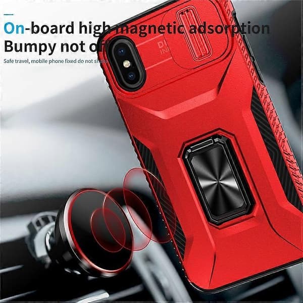 Compatible case for iPhone X / XS with camera protection, PC+TPU armor case (Red)