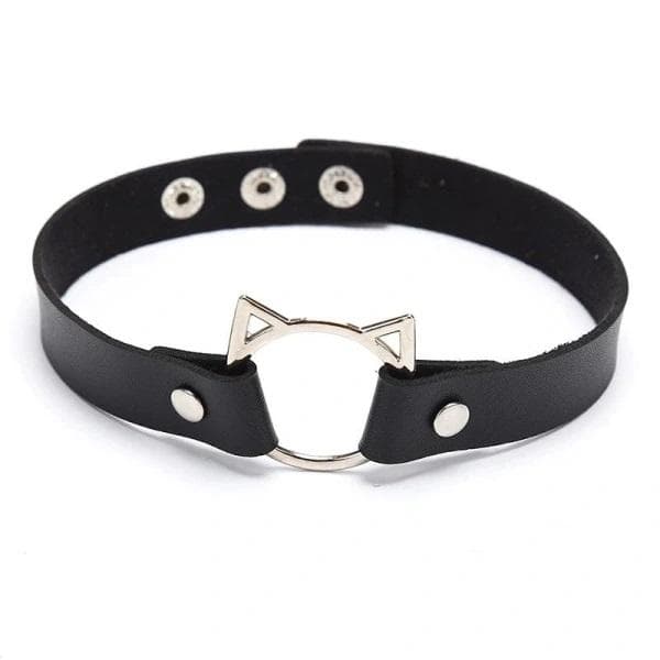 Choker O-ring KAT Kattekilling Øre Sort PU-læder Kawaii Anime