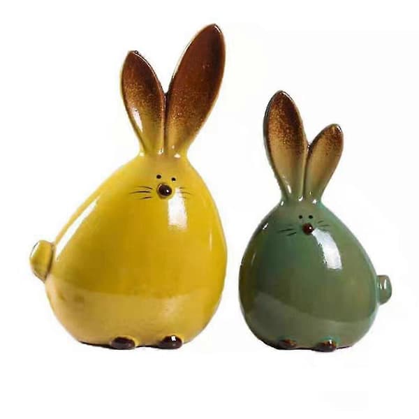 Ceramic Easter Bunny Figurines - Long-Eared Rabbit Ornament for Home and Office Decoration