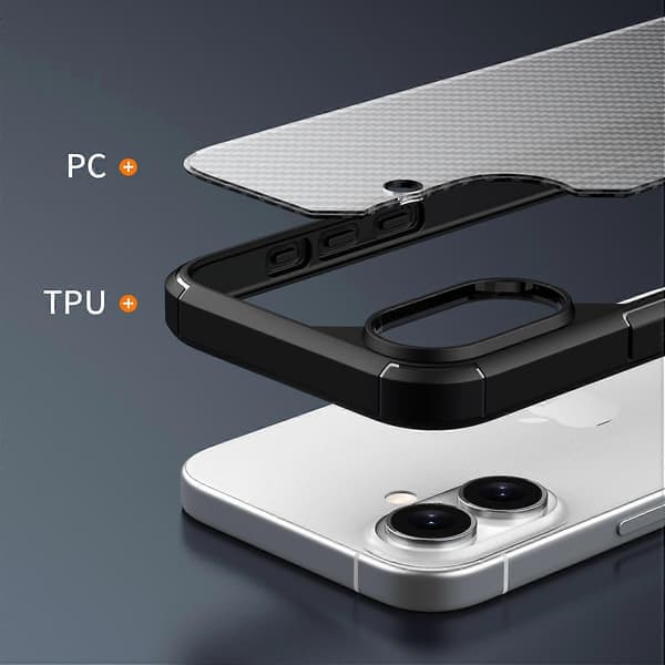 Case for iPhone 16 Plus, Carbon Fiber Texture, Anti-Scratch, TPU+PC Back Cover