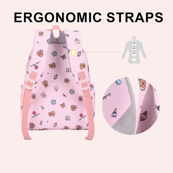 Elementary School Backpack, 3-Piece Set with Lightweight Cute Cartoon Capybara Youth School Backpack, Kids Backpack (Pink)