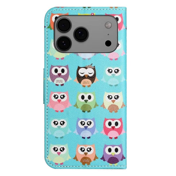 For iPhone 17 Pro Case Pattern Print Cross Texture Leather Phone Cover - Owls (Owls)