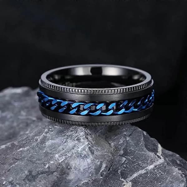 Høj kvalitet Intertwine Sort Blå Rustfrit Stål 8mm Ringe til Mænd Spinner Fidget Ring Angstring til Mænd Kantkæde Indlæg-13.5