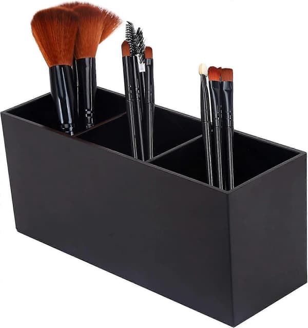 Makeupbørsteholder Organizer - Akryl, 3 rum - Makeupbørsteholder