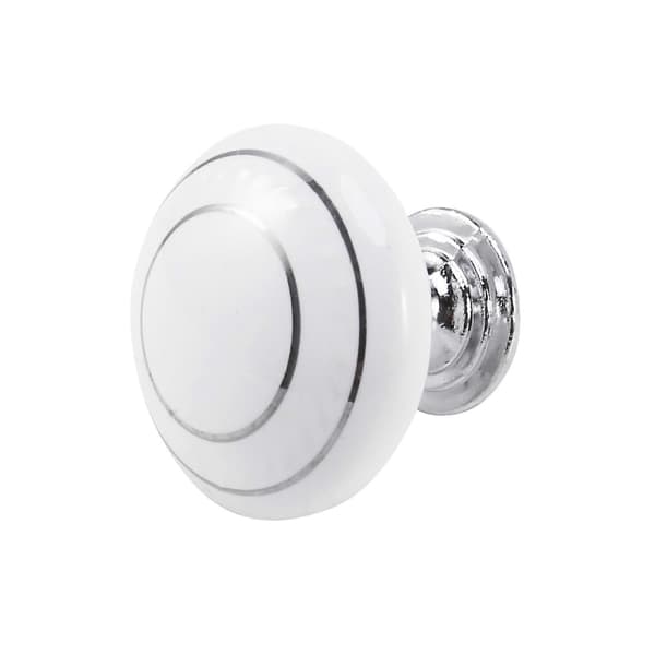 6 X Keramisk Dør-/Garderobe-/Skap-/Skuffeknott Håndtak Hvit White & silver