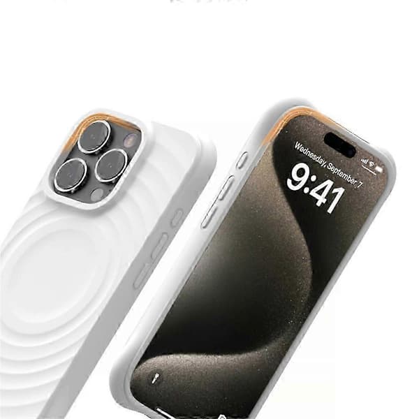 Magnetic Case with Wave Pattern for iPhone 16 Pro Max PC+Liquid Silicone Phone Cover Microfiber Lining (Light Pink)