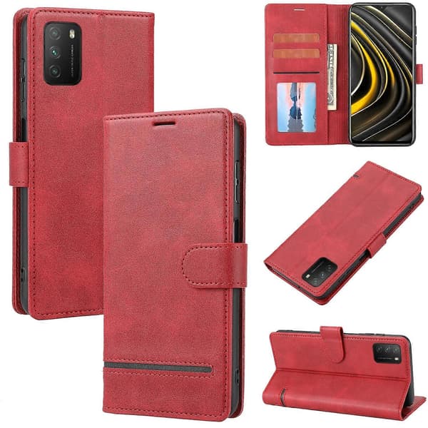 Classic Leather Wallet Case for Xiaomi Redmi 9T / Poco M3 (Red)
