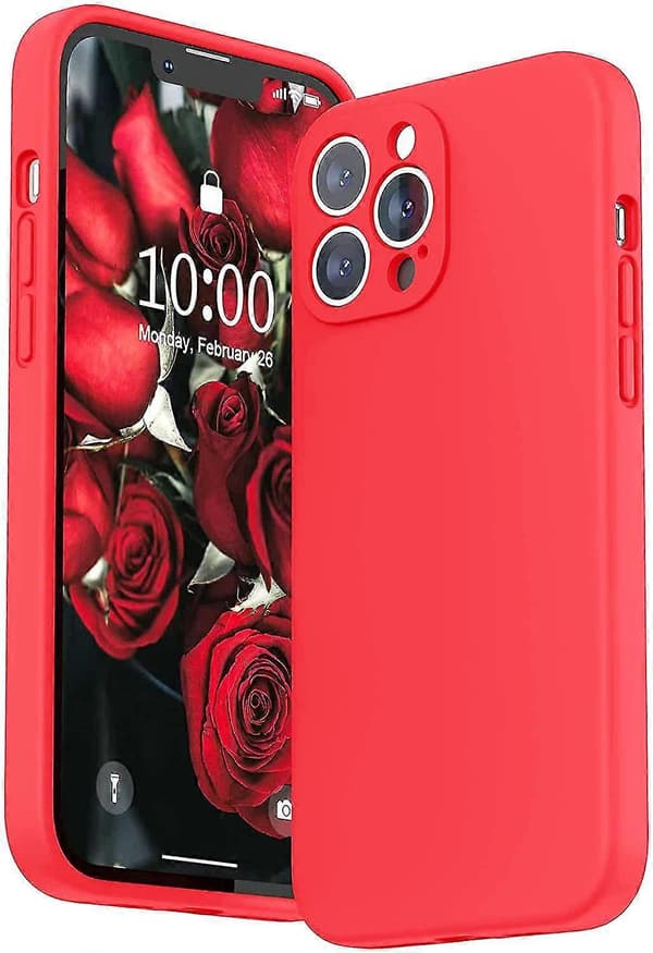 iPhone 13 Case Liquid Silicone Case With Camera Protection, Soft Anti-scratch Microfiber (Red)