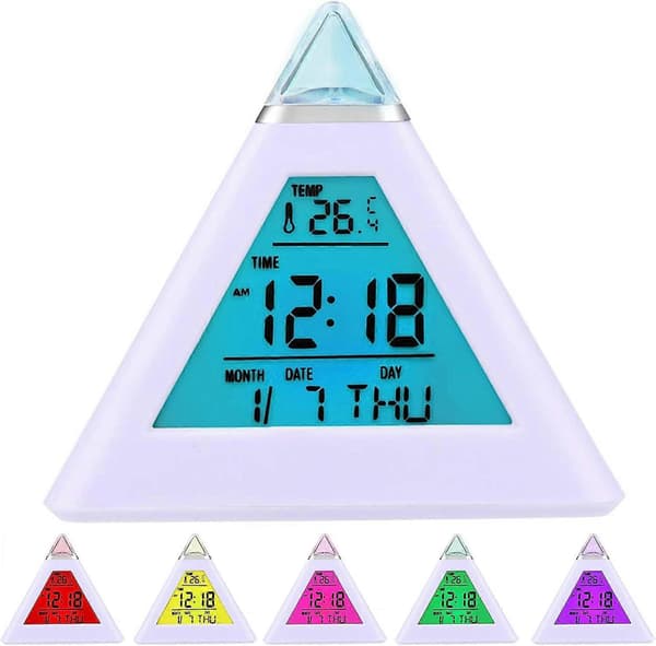 7 LED Pyramide Farveskiftende Digitalt Vækkeur