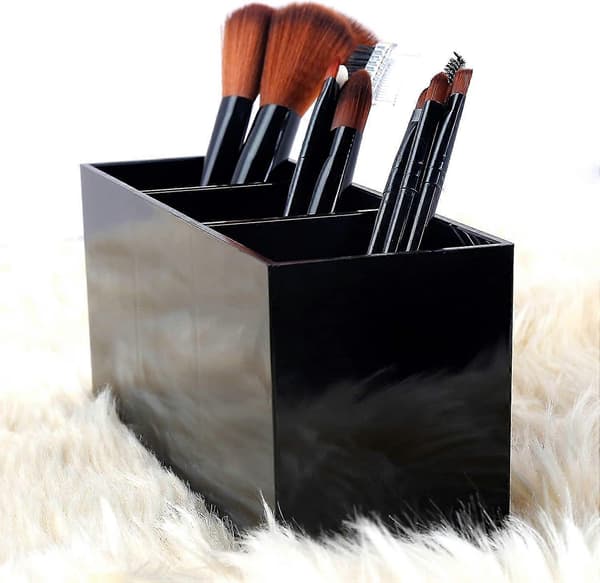 Makeupbørsteholder Organizer - Akryl, 3 rum - Makeupbørsteholder