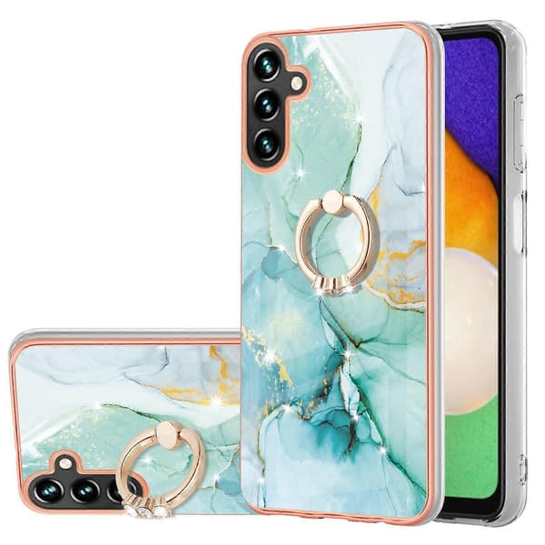Case for Samsung Galaxy A54 5G with Ring Kickstand Marble Pattern Electroplating TPU Back Cover (Green, Green 003)